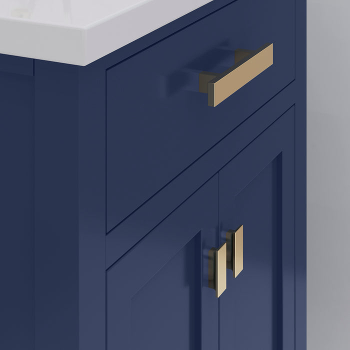 24 Inch Marquis Ceramic Integrated Sink Vanity - Monarch Blue Modern Bathroom Vanity with Satin Gold Hardware