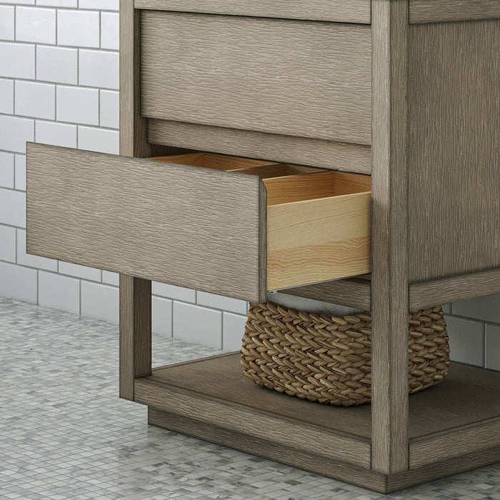 30 Inch Artice Grey Oak Single Sink Vanity Set - Carrara White Marble Top with Satin Gold Faucet & Rectangular Mirror