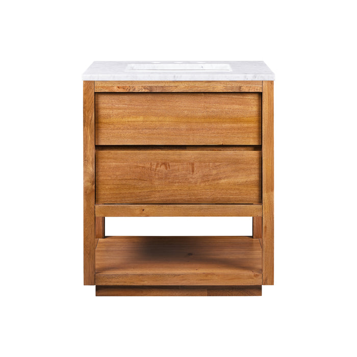 30 Inch Sauna Single Sink Mango Wood Bath Vanity with Carrara Marble Countertop Soft Close