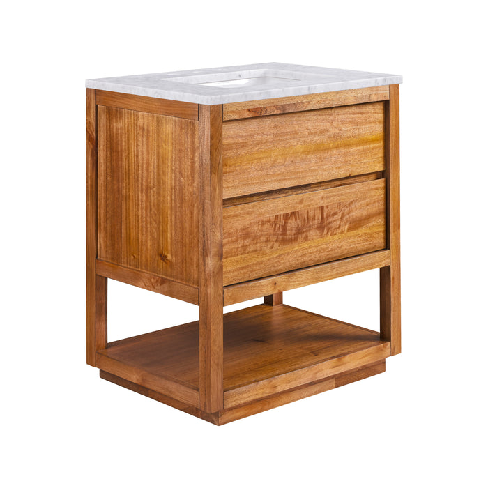 30 Inch Single Sink Mango Wood Transmit Vanity - with Carrara White Marble Countertop & Chrome Faucet