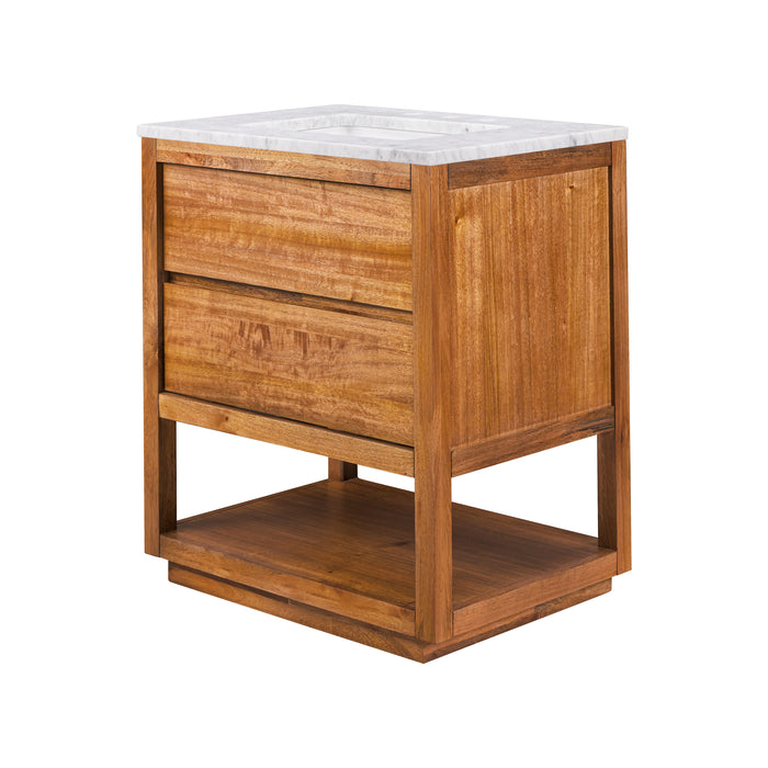 30 Inch Single Sink Mango Wood Transmit Vanity - with Carrara White Marble Countertop & Chrome Faucet
