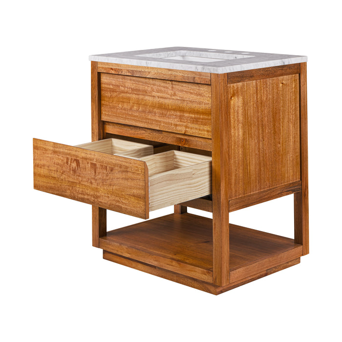 30 Inch Render Single Sink Mango Wood Bathroom Vanity with Carrara White Marble Top and Oil Rubbed Bronze Faucet