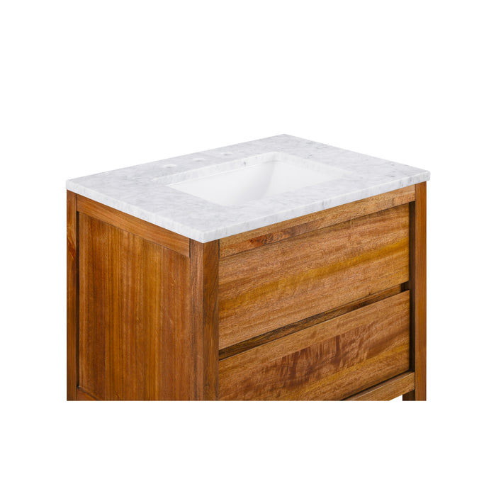 30 Inch Single Sink Mango Wood Transmit Vanity - with Carrara White Marble Countertop & Chrome Faucet