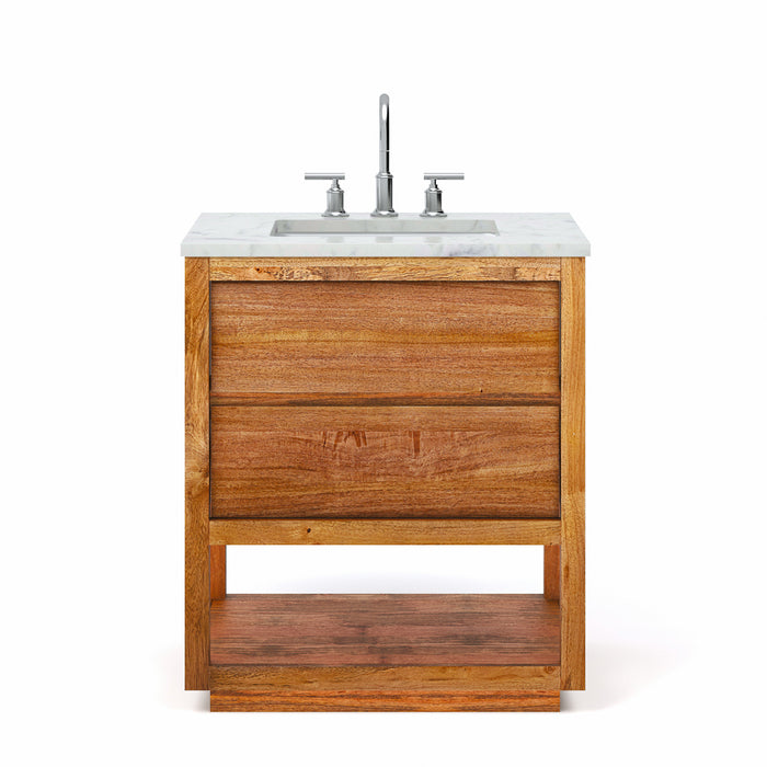 30 Inch Single Sink Mango Wood Transmit Vanity - with Carrara White Marble Countertop & Chrome Faucet