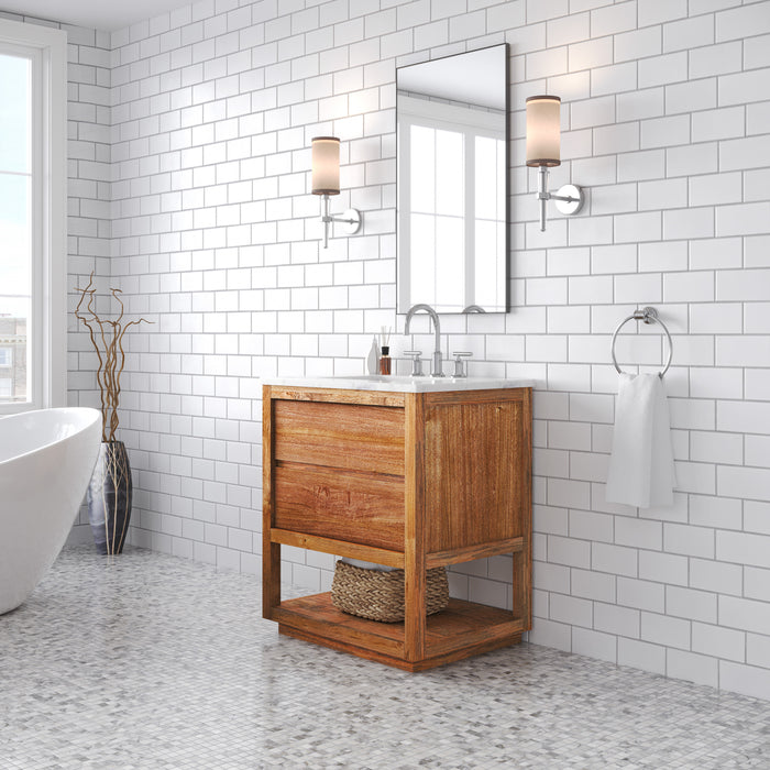 30 Inch Single Sink Mango Wood Transmit Vanity - with Carrara White Marble Countertop & Chrome Faucet