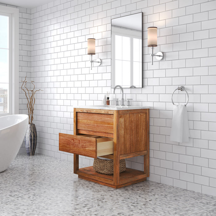 30 Inch Single Sink Mango Wood Transmit Vanity - with Carrara White Marble Countertop & Chrome Faucet
