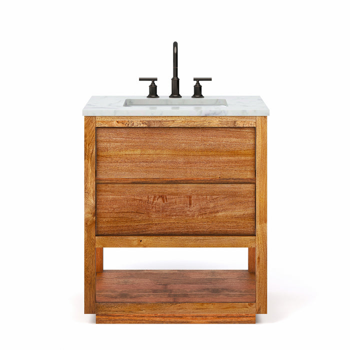 30 Inch Render Single Sink Mango Wood Bathroom Vanity with Carrara White Marble Top and Oil Rubbed Bronze Faucet