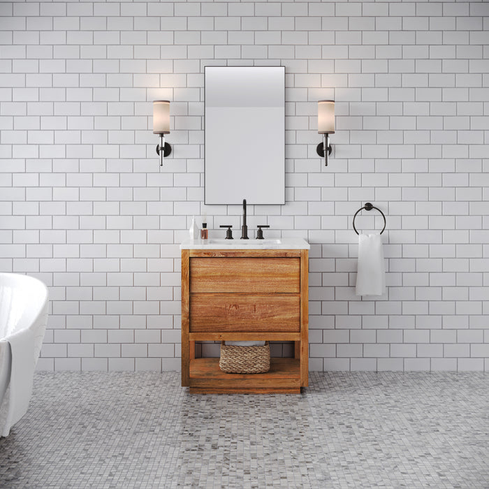 30 Inch Render Single Sink Mango Wood Bathroom Vanity with Carrara White Marble Top and Oil Rubbed Bronze Faucet