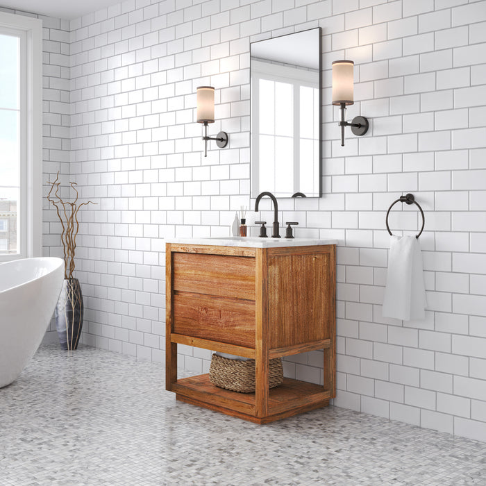 30 Inch Render Single Sink Mango Wood Bathroom Vanity with Carrara White Marble Top and Oil Rubbed Bronze Faucet