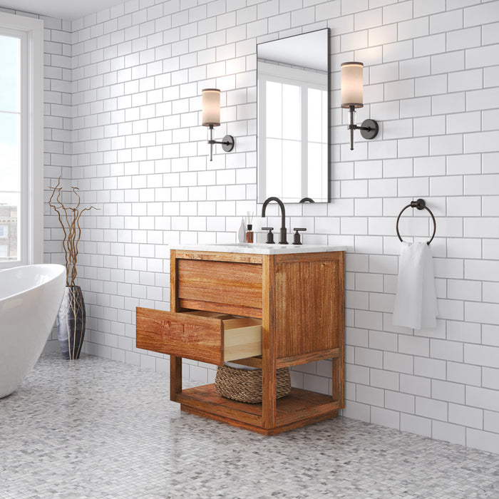 30 Inch Render Single Sink Mango Wood Bathroom Vanity with Carrara White Marble Top and Oil Rubbed Bronze Faucet