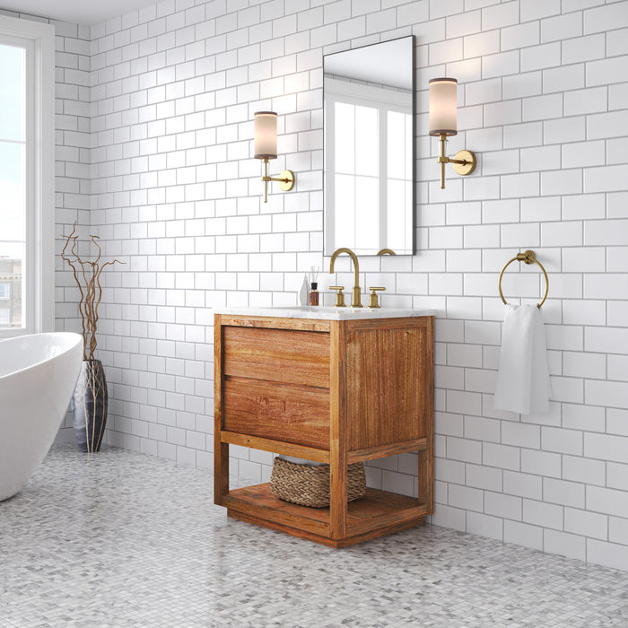30 Inch Sauna Single Sink Mango Wood Bath Vanity with Carrara Marble Countertop Soft Close