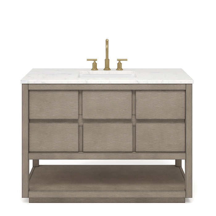 48-Inch Arbor Carrara White Marble Bathroom Vanity in Grey Oak Finish with Undermount Sink & Gold Faucet