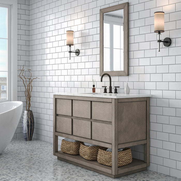 48-Inch Bayport Grey Oak Single Sink Vanity with Carrara White Marble Top & Oil Rubbed Bronze Faucet