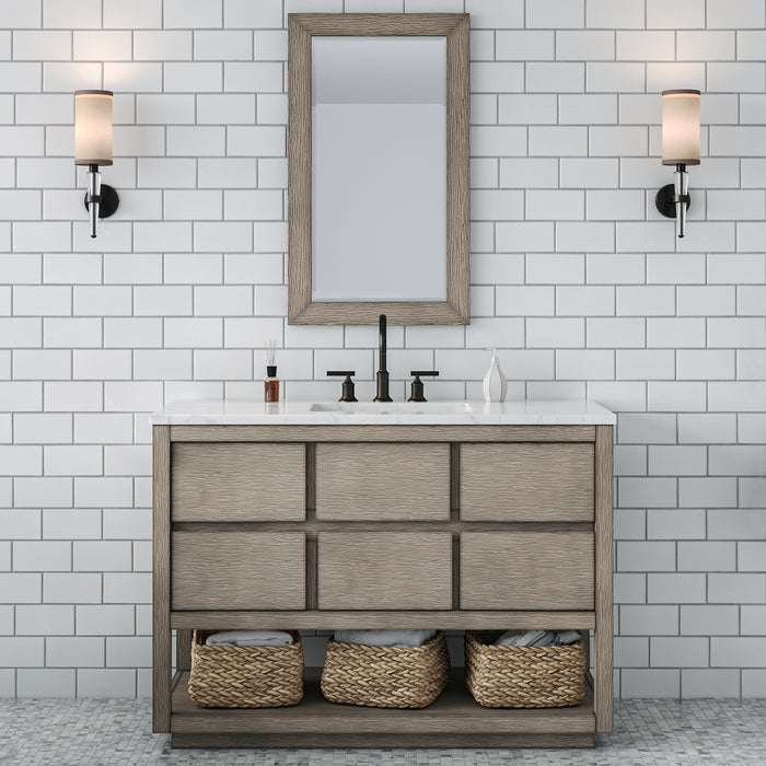 48-Inch Bayport Grey Oak Single Sink Vanity with Carrara White Marble Top & Oil Rubbed Bronze Faucet