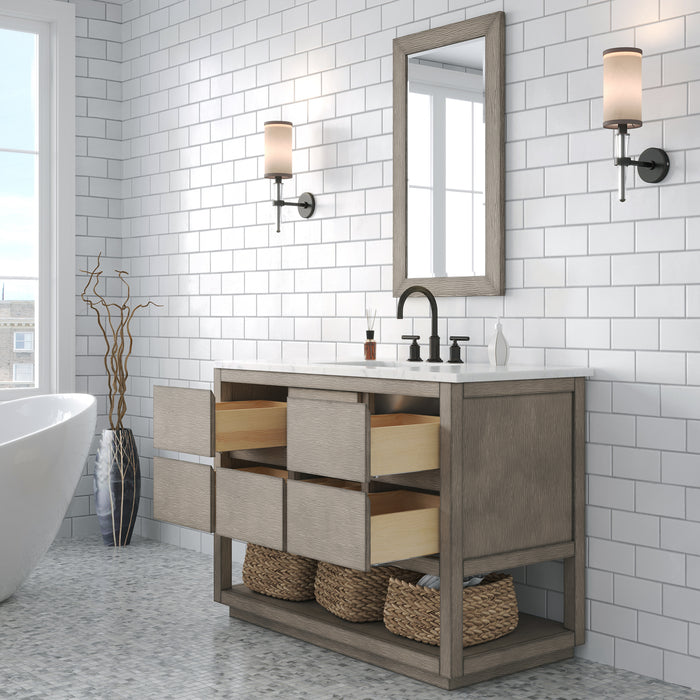 48-Inch Bayport Grey Oak Single Sink Vanity with Carrara White Marble Top & Oil Rubbed Bronze Faucet