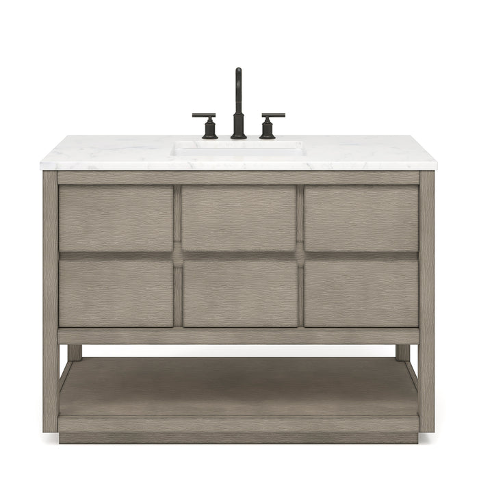 48-Inch Bayport Grey Oak Single Sink Vanity with Carrara White Marble Top & Oil Rubbed Bronze Faucet