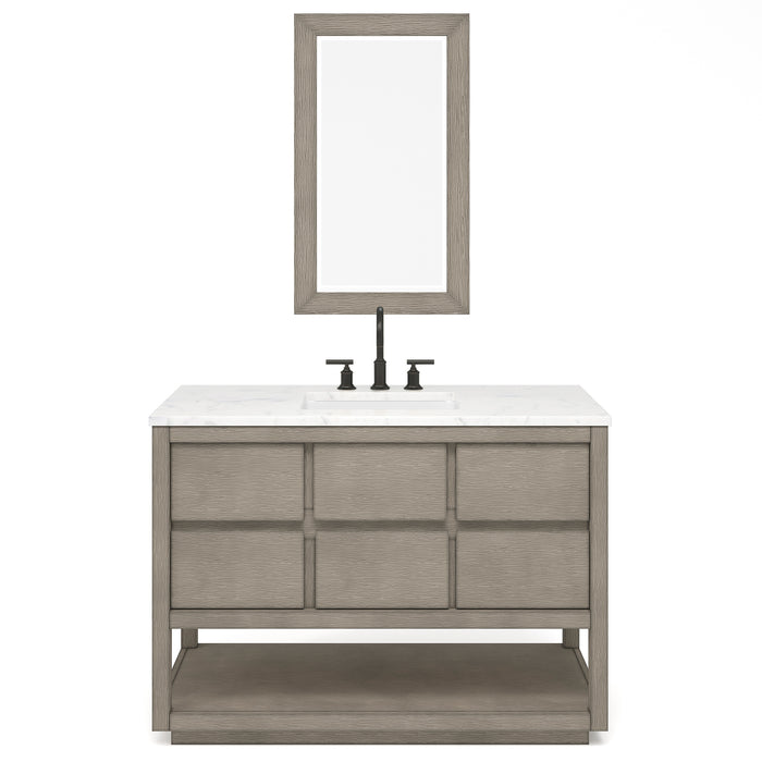 48-Inch Grey Oak Attune Bathroom Vanity Set - Single Sink Carrara White Marble Countertop with Mirror