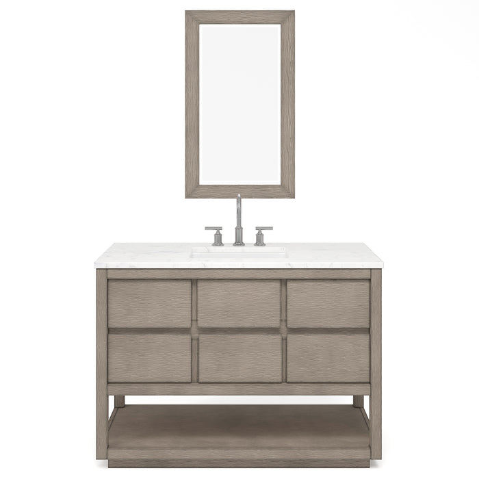 48-Inch Whisk Carrara Marble Grey Oak Bathroom Vanity Single Sink Modern with Chrome Faucet Rectangular Mirror