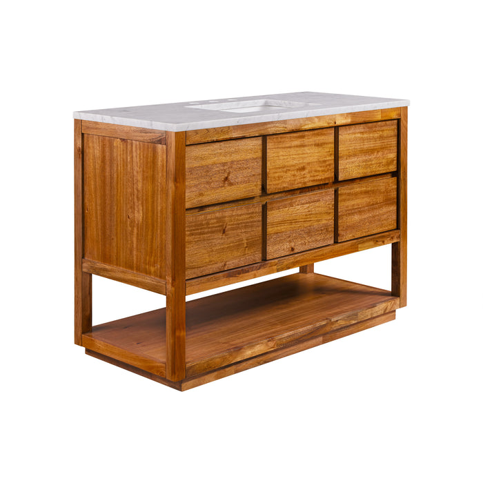 48 Inch Stance Single Sink Mango Wood Bathroom Vanity with Carrara Marble Countertop & Satin Gold Faucet