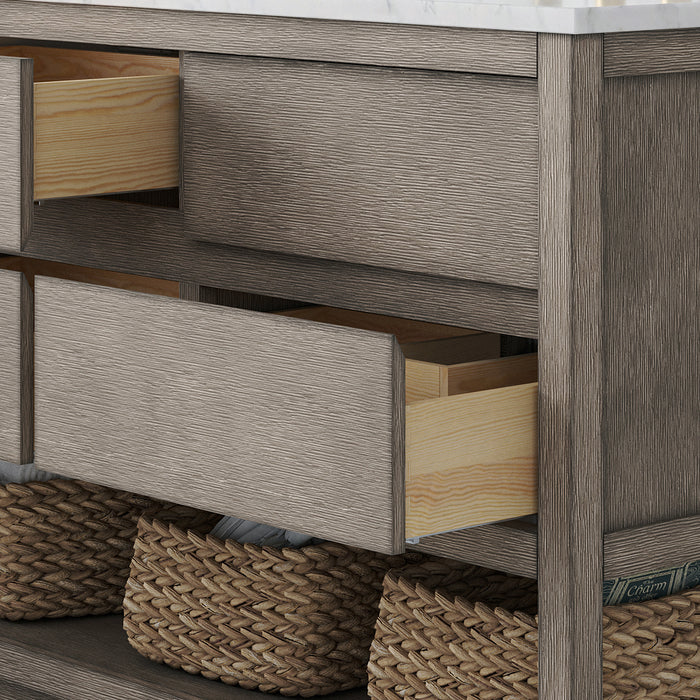 72 Inch Sector Grey Oak Double Sink Bathroom Vanity with White Carrara Marble & Chrome Faucets