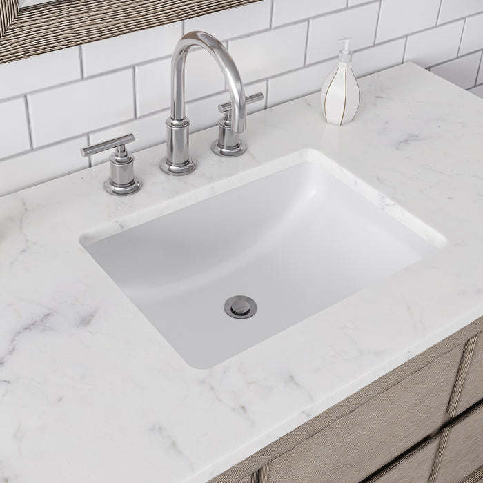 72" Grey Oak Double Bathroom Vanity Carrara White Marble Thrive with Chrome Faucets & Rectangular Mirrors