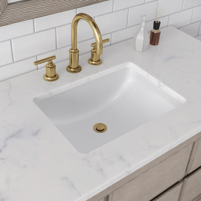 72 Inch Double Sink Grey Oak Immerse Bathroom Vanity - Carrara Marble Countertop with Gold Faucets Included