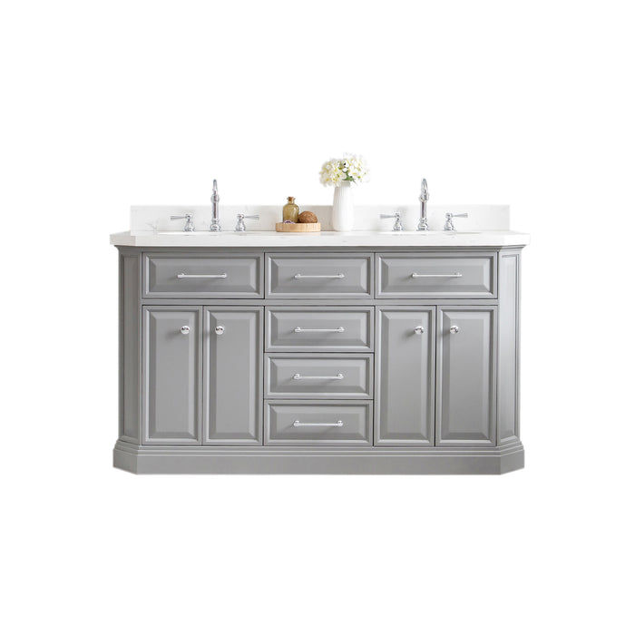 60-Inch Saybrook Double Sink Bathroom Vanity Carrara Quartz Countertop Cashmere Grey Chrome