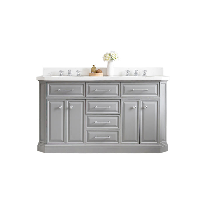 60 Inch Conway Cashmere Grey Double Sink Vanity Carrara Quartz Countertop Free-Standing with Chrome Hardware