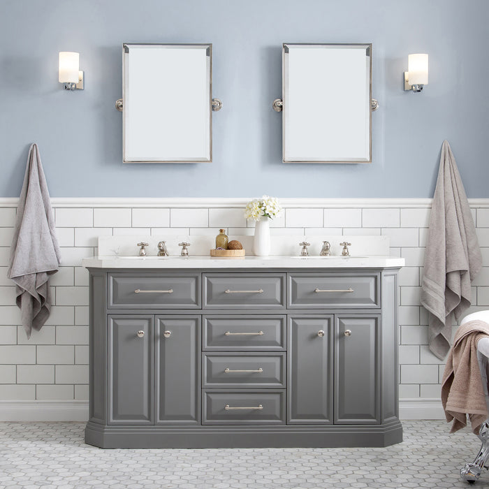 60-Inch Verney Bathroom Vanity – Quartz Top with Polished Nickel Hardware & Classic Style Faucets