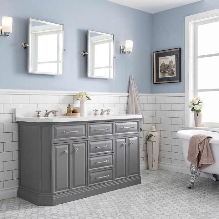 60-Inch Verney Bathroom Vanity – Quartz Top with Polished Nickel Hardware & Classic Style Faucets