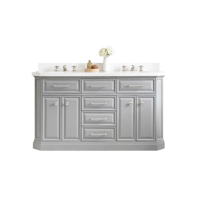 60 Inch Pristine Quartz Bathroom Dual Sink Vanity – Grey Finish with Polished Nickel Hardware