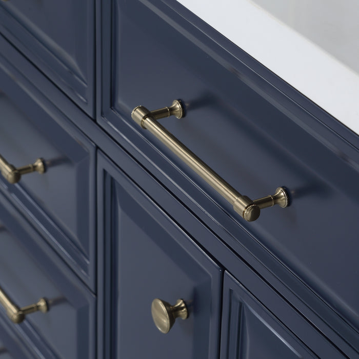 60-Inch Monarch Blue Virtue Vanity with Quartz Top – Dual Sink with Waterfall-Style Faucets & Gold Hardware