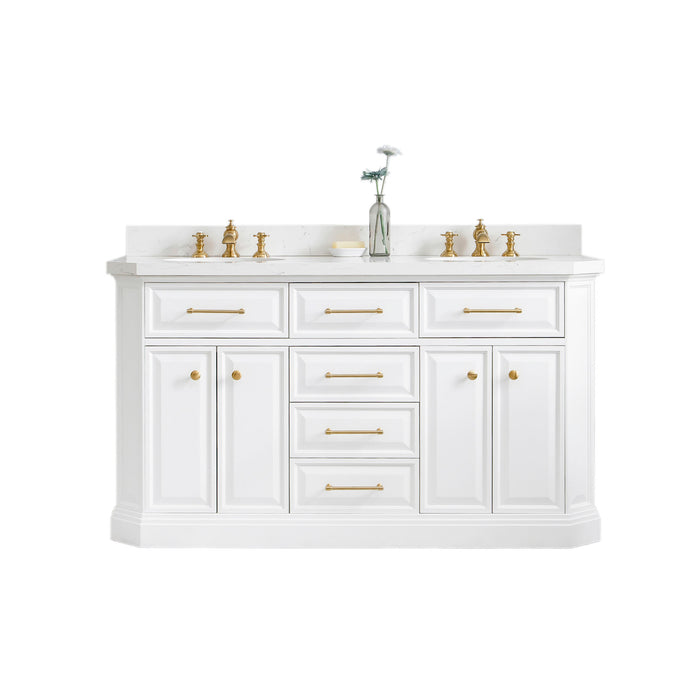60-Inch Gallant Bathroom Vanity in White Finish - Quartz Top with Double Sink & Satin Gold Accents