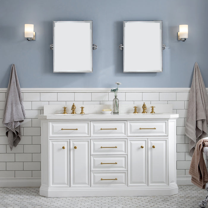 60-Inch Gallant Bathroom Vanity in White Finish - Quartz Top with Double Sink & Satin Gold Accents