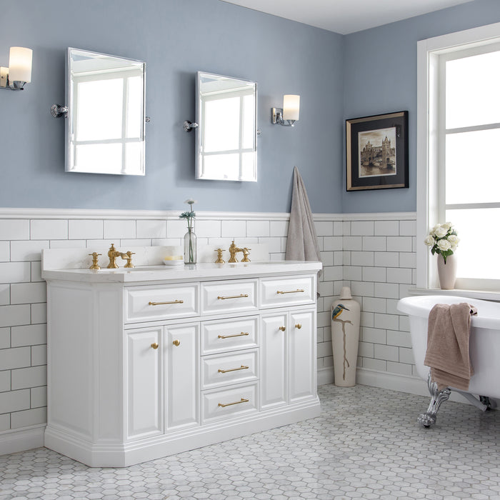 60-Inch Gallant Bathroom Vanity in White Finish - Quartz Top with Double Sink & Satin Gold Accents