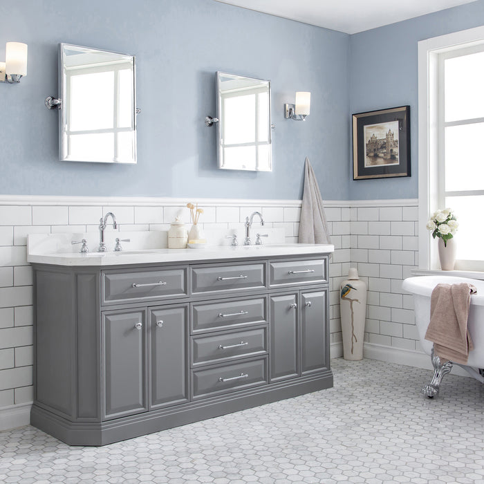 72" Double Sink Ideal Vanity – Cashmere Grey with Chrome Hardware & Rectangular Mirrors