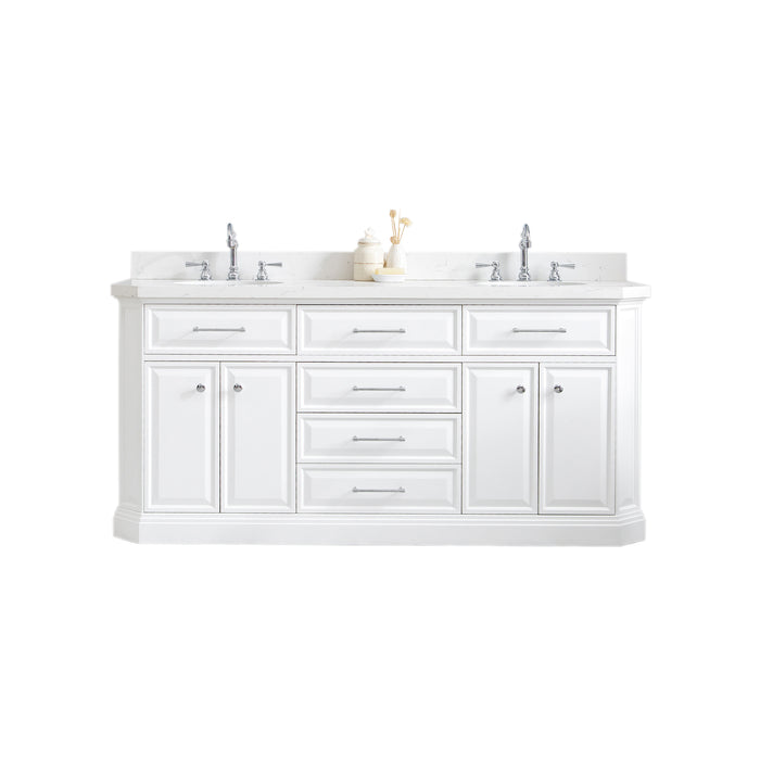 72-Inch Quartz Countertop Amuse Double Sink Vanity – Chrome Hardware & Hook Faucets