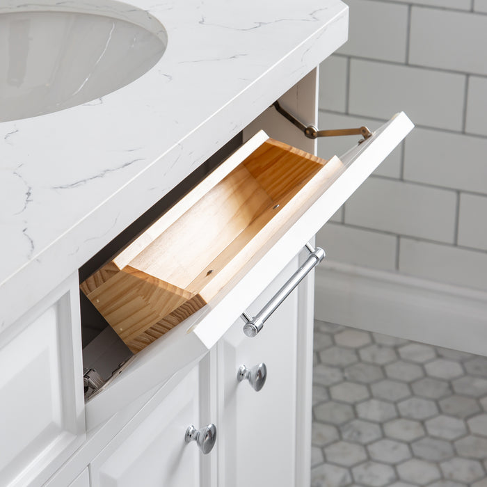 72-Inch Quartz Countertop Amuse Double Sink Vanity – Chrome Hardware & Hook Faucets