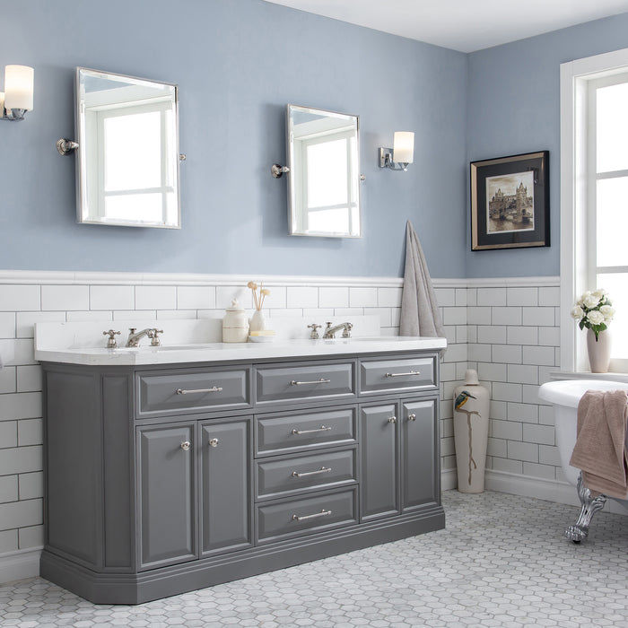 72-Inch Quartz Countertop Tahoe Bathroom Vanity – Polished Nickel Hardware and Classic Faucet Set