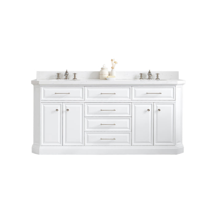 72-Inch Amistad Quartz Double Sink Vanity in White Finish – Nickel Hardware & Waterfall Faucet