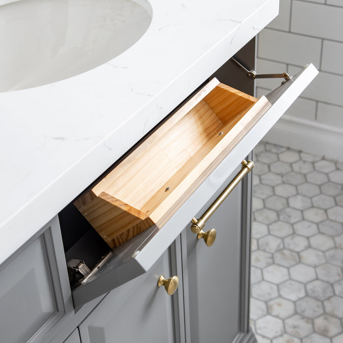 72-Inch Viggo Quartz Top Bathroom Vanity – Cashmere Grey & Gold Hardware