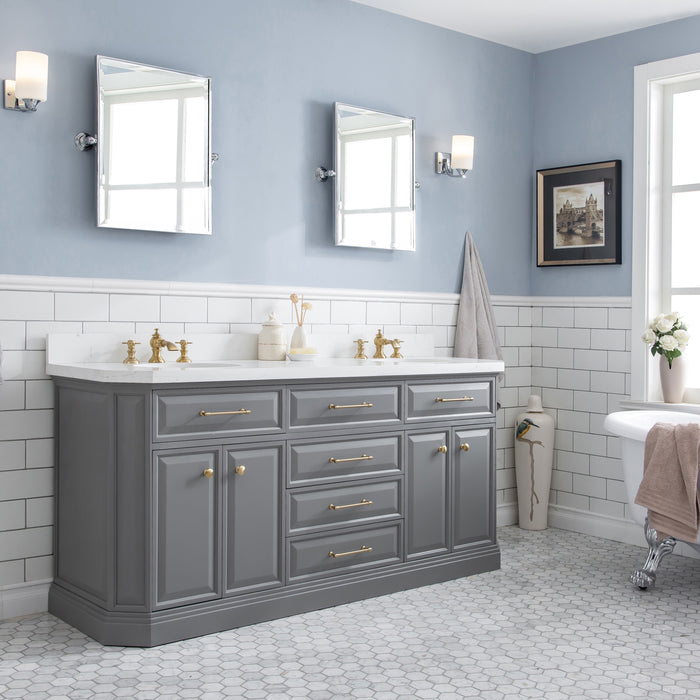 72-Inch Viggo Quartz Top Bathroom Vanity – Cashmere Grey & Gold Hardware