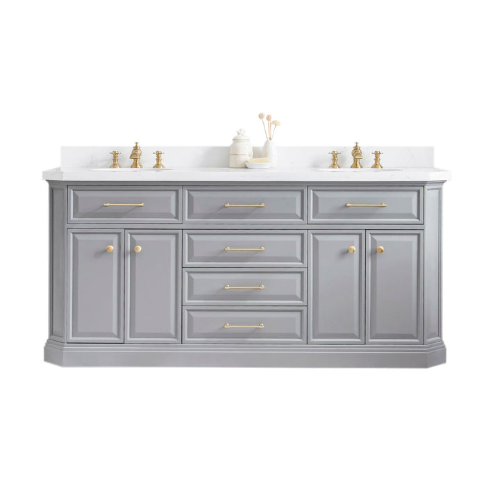 72-Inch Viggo Quartz Top Bathroom Vanity – Cashmere Grey & Gold Hardware
