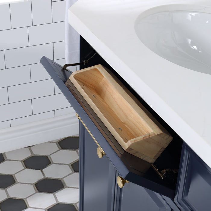 72-Inch Iterate Double Vanity in Monarch Blue - Carrara Quartz & Pivot Mirrors Included
