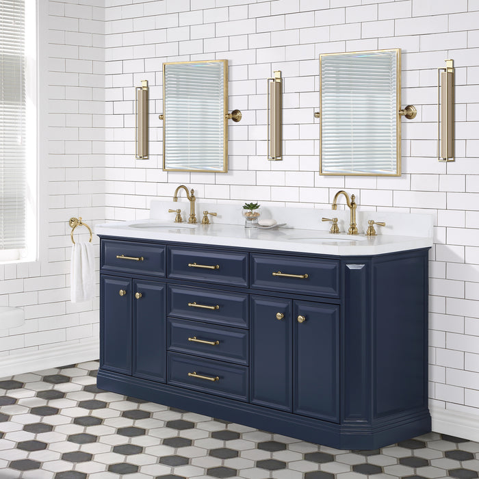 72-Inch Iterate Double Vanity in Monarch Blue - Carrara Quartz & Pivot Mirrors Included