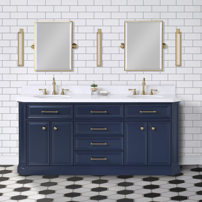 72-Inch Iterate Double Vanity in Monarch Blue - Carrara Quartz & Pivot Mirrors Included