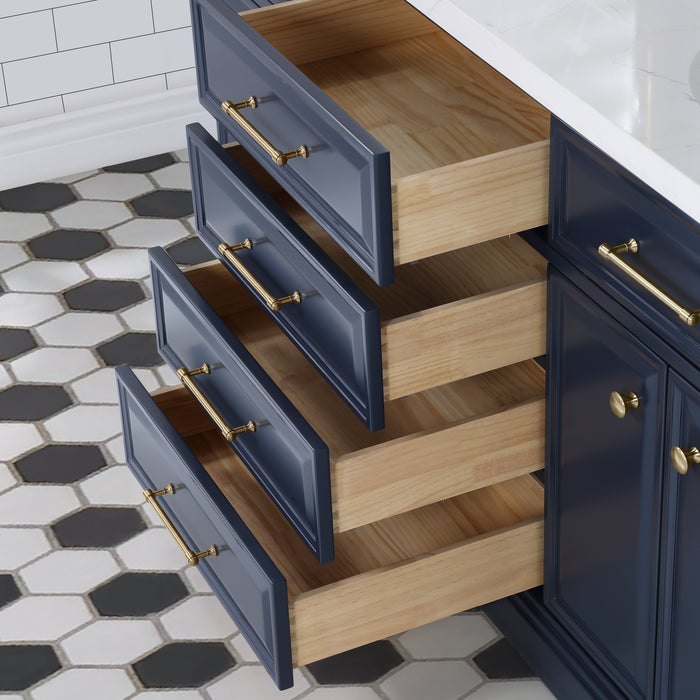 72-Inch Iterate Double Vanity in Monarch Blue - Carrara Quartz & Pivot Mirrors Included