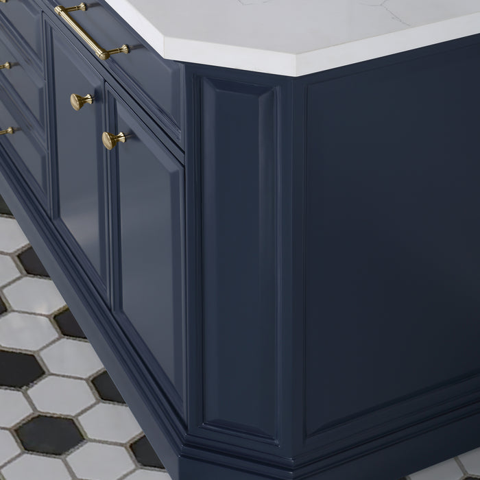 72-Inch Iterate Double Vanity in Monarch Blue - Carrara Quartz & Pivot Mirrors Included