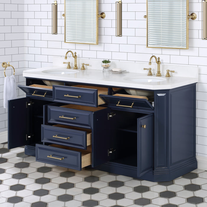 72-Inch Iterate Double Vanity in Monarch Blue - Carrara Quartz & Pivot Mirrors Included