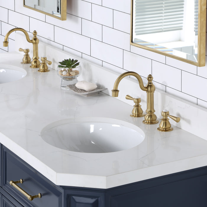72-Inch Iterate Double Vanity in Monarch Blue - Carrara Quartz & Pivot Mirrors Included